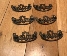 6 x Vintage Solid Brass Cabinet Drawer Pull Drop Handle's (A5)
