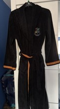 Harry Potter Hogwarts  crest Dressing Gown - Black Soft Fleece One Size Adults 