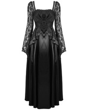 Eva Lady Womens Long Gothic Steampunk Lace Applique Wedding Prom Dress Black