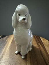 Vintage Ceramic Porcelain Lomonosov USSR White Poodle Dog Sitting Figurine