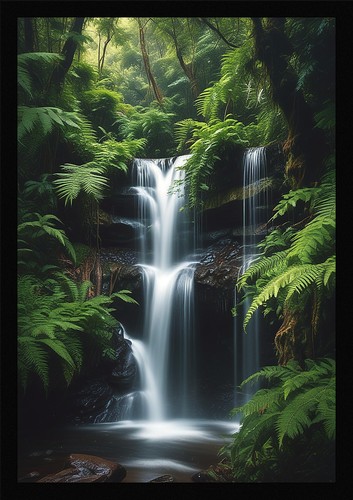 Waterfall beautiful framed - waterfall,