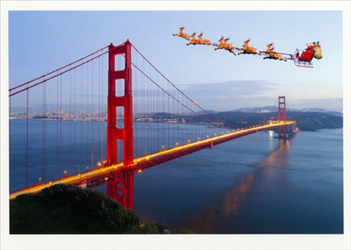 Palm press santa - flying, over