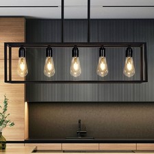 5 Light Farmhouse Kitchen Island Pendant Light Hanging Light with Glass Bulbs