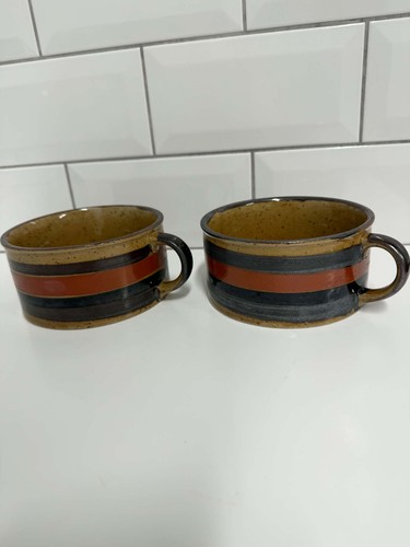 Vintage soup mugs stoneware - mugs,