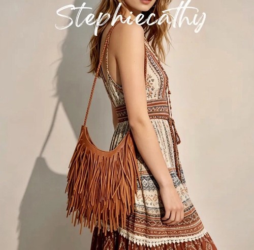 New tan brown boho - boho, faux