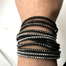 Wrap bracelet 6 strand decorative double popper black 2 way wear