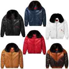Men's V-Bomber Leather Jacket Puffer Fox Fur Double goose Lambskin Zipper Coat