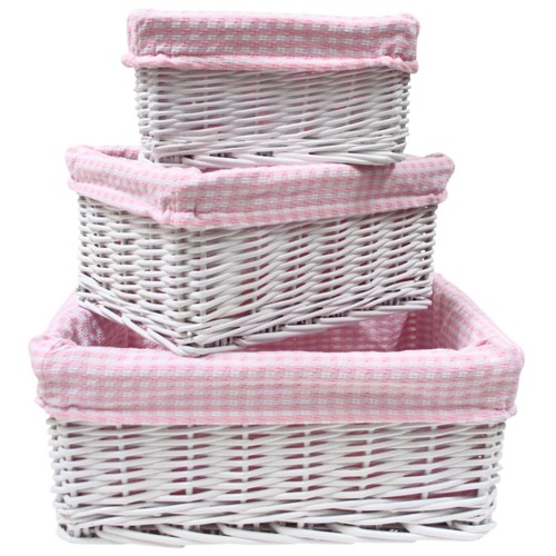 White wicker basket - white, pink