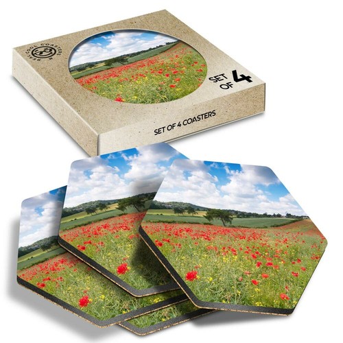 Hexagon coasters poppy - 4, x