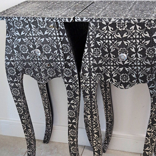 Black silver floral - black, bedside
