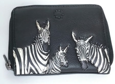 Yoshi of Lichfield black leather RFID Zebra zip around purse wallet NEW RETIRED