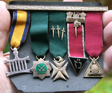 Vintage Silver AMD Allied Masonic Degrees Set of 5 TK&S Miniature Jewels on Bar