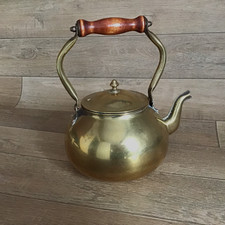 Vintage Brass Copper Tea Pot Kettle Wooden Handle Brought in Holland