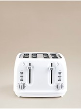 White 4-Slice Toaster with Extra-Long Slots, 6 Browning Levels, Defrost & Reheat