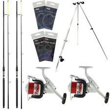 2x  Sea Fishing Setup Rods 12ft Beachcaster and Reels With 20lb Line & Tripod