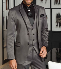Mens Suits Wedding Tuxedo Peak Lapel Groom Business Grey Bestman Workwear Party