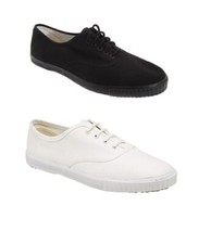 Dek Mens White Canvas Pumps Shoes Plimsolls Plimsol Retro Trainers Lace Up Size