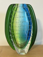 Star by Julien Macdonald Art Glass Bullicante Sommerso Green/Blue  Vase 20cmH