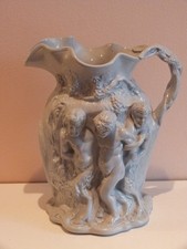 Relief Moulded Grey Stoneware Jug Silenus Bacchus by Masons not Minton c1845