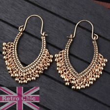 CREOLE ball charm drop HOOP EARRINGS gypsy creoles GOLD/SILVER TONE tribal hoops