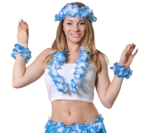 Blue piece hawaiian lei set - piece,