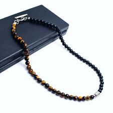 Natural Black Onyx With Tigers Eye Gemstone 6mm Beads Men Women Necklace 18" UK