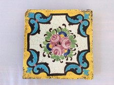CUERDA SECA ORIGINAL THICK TILE, CENTRAL FLORAL DESIGN IN VGC. PROBABLY 18TH C