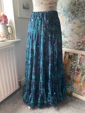 AUTONOMY Hippy Boho Gypsy Indian Skirt Purple Blue Peacock Feather Print Medium
