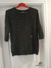 F&F Black Sequin 3/4 Sleeve  Eyelash / Fluffy Jumper Size 16