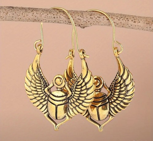 Golden scarab hoop - golden, earrings