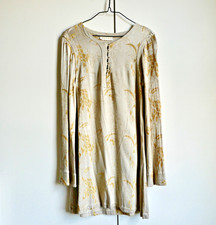 SARNE (Tanya Sarne/ Ghost) Warm Grey w/ Gold Lurex Embroidery Shift Dress Sz S