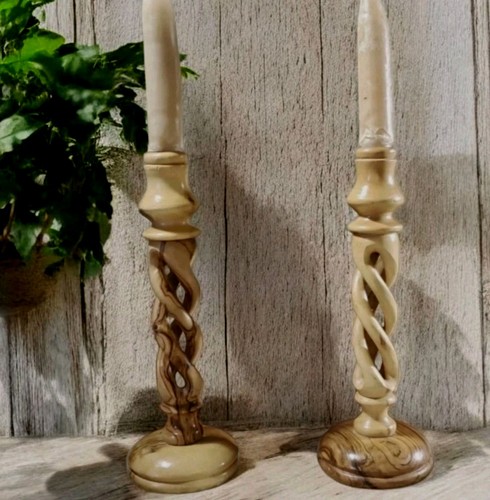 Olive wood open barley twist - open,