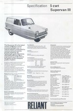 Reliant 5 cwt Supervan III Original Sales Brochure Not Dated Version 1