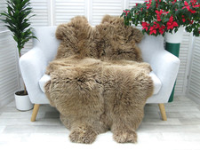 BEIGE BROWN QUAD SHEEPSKIN RUG BRITISH HERDWICK LAMBSKIN SOFA THROW SHAGGY Q81