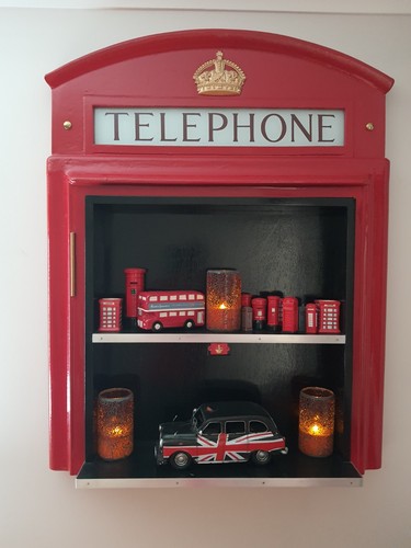 Red telephone box booth kiosk - red,