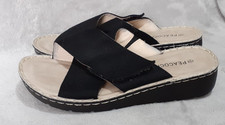 Peacocks Wedge Sandals UK 5 Black Crisscross Straps Cushioned Sole VGC