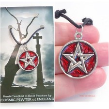 Red pentagram pendant necklace - red,