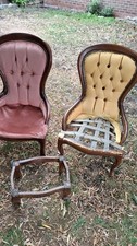 2 X Victorian Nursing Chairs And Footstool. Upholstery Project. Sage Green.