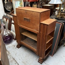 Antique art deco oak bureau - oak,