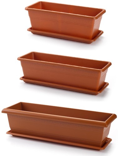 Terracotta trough plant pot - terracotta,