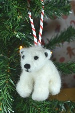 Handmade Needle Felted Polar Bear Cub Christmas Tree Decoration