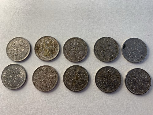 British sixpence coins 1957 - 10,