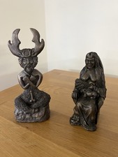 Resin Moon Goddess Horned God Statues Figurine ,Wiccan Occult Pagan Altar.