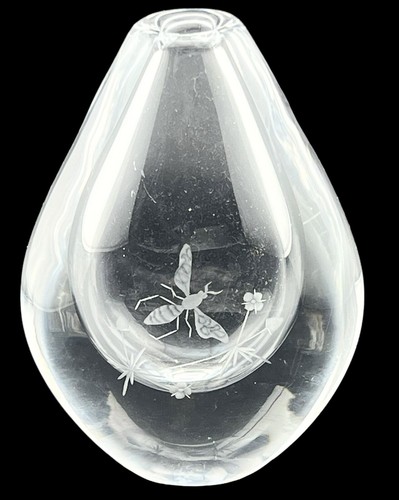 Orrefors bee wasp vase etched - orrefors,