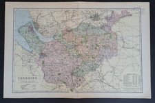 Large antique 1895 map - Cheshire - Chester - Wirral - Crewe - Macclesfield