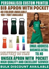 Personalised BIB Apron Pocket  Kitchen Workwear Chef Printed Custom Logo text