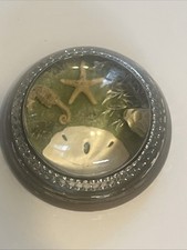 Vintage Paperweight Starfish Seahorse Glass Round Dome Dried  Mid Century