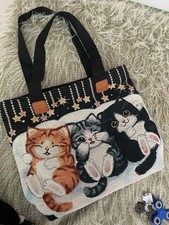 Canvas Cat Tote Bag Funky Design 3 Cats With Zip