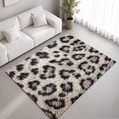 Snow leopard print rug bedroom - snow,