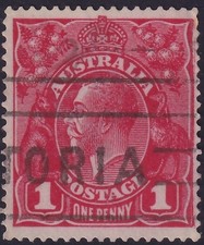 AUST KGV 1d RED SINGLE Wk. FLAW - DAMAGED RIGHT FRAME. USED. (L579)
